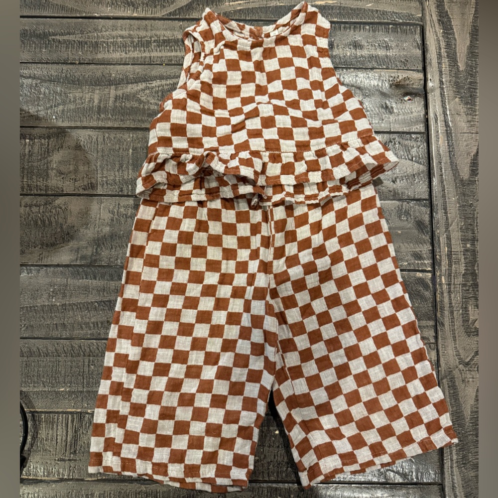 Rylee + Cru Brown and White Checkered Kids Matching Set
